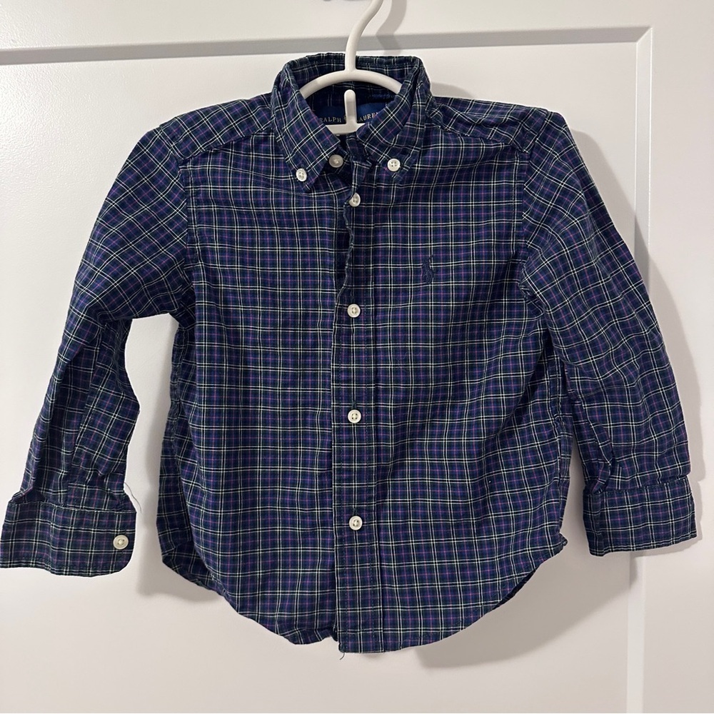 Polo by Ralph Lauren Kids 2T Blue and Green Plaid Button Up Shirt